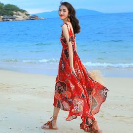 雪纺吊带连衣裙女夏三亚海边度假沙滩裙2024超仙波西米亚长裙