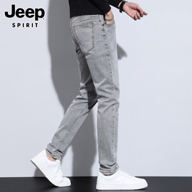 jeep吉普牛仔裤男士夏季潮流，百搭修身小脚休闲灰色长裤子男裤