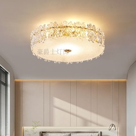 轻奢法式温馨卧室，灯吸顶灯简约水晶，房间后现代玻璃2023年灯具