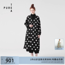 低价PURETEA茶愫文艺羊毛大衣女中长款波点毛呢外套23秋冬