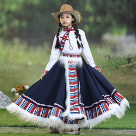 藏族舞蹈服儿童演出服，女童少数民族风情舞蹈，表演服草原舞半裙