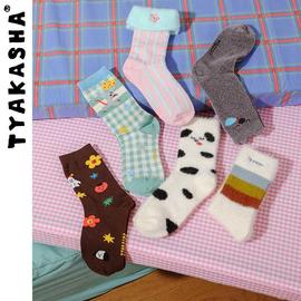 晚安系列TYAKASHA塔卡沙袜子女趣味中筒袜地板袜女家居袜子