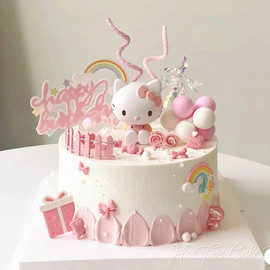 ins儿童蛋糕装饰hello kitty猫公仔玩偶摆件女生女孩生日插件插牌