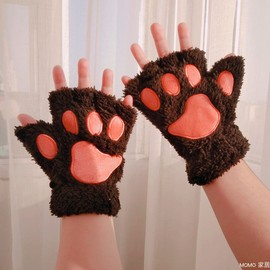 动物爪子半指手套熊爪猫爪手套，加厚毛绒圣诞表演成人亲子冬季保暖