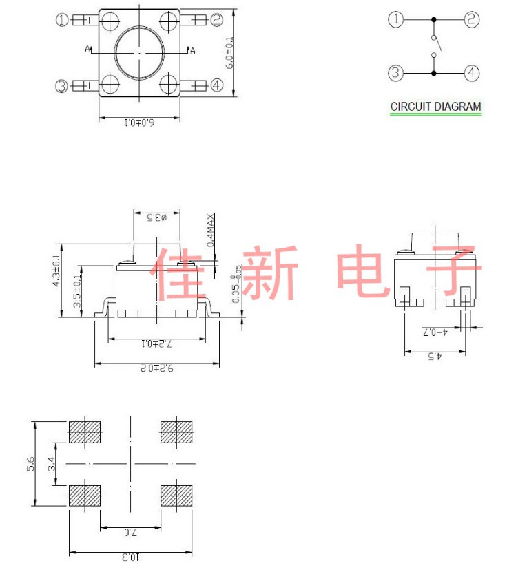 贴片6*6*5按键开关轻触开关微动开关6x6x5四脚耐高温表贴按钮