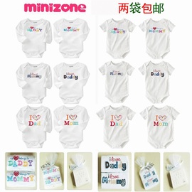 MINIZONE我爱爸爸我爱妈妈春秋长袖夏装短袖三角哈衣连体衣包屁衣