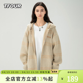 TFOUR 2024潮牌美式休闲针织外套春秋季情侣毛衣开衫男女条纹