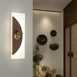 新中式卧室床头壁灯禅意中国风黑胡桃实木全铜简约线条电视墙壁灯