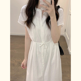 高级感白色衬衫连衣裙女夏季小个子法式收腰显瘦温柔气质长裙