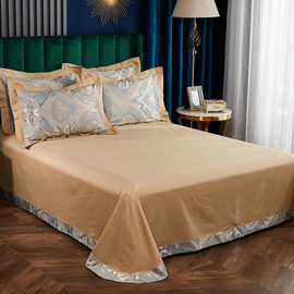 高端欧式贡缎提花圆角床单，纯色床上用品被单，100%全纯棉三件套单件