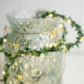 LED仿真绿叶藤条铜线灯串圣诞盒装饰灯室内户外花园叶子彩灯