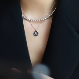 银灰色水晶珍珠项链高级感锁骨链时髦轻奢清冷风小众设计感气质女