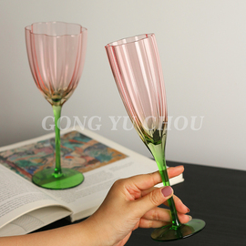 复古法式花瓣红酒杯高脚杯高颜值香槟杯高级感水晶玻璃白葡萄酒杯