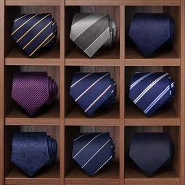 领带男正装商务黑色西装，蓝色结婚新郎手打拉链式，免打结条纹高级感