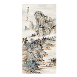 冯超然(冯超然)癸亥，秋溪叠嶂山水画中国画，复制微喷画心装饰画字画玄关挂画