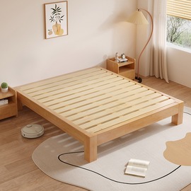 榻榻米无床头实木床现代简约卧室家用双人床小户型，排骨架床可定制