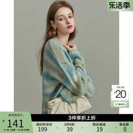 DME STYLE女装时尚渐变线衫2023秋冬款休闲撞色圆领条纹针织衫KM