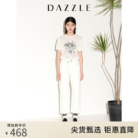 dazzle地素奥莱夏季小众梦幻天使，印花短袖薄款针织衫上衣女