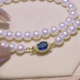 diy手工配件s925纯银，优雅蓝色珍珠项链串珠，搭扣精美手链收尾银扣