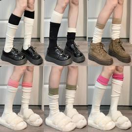 Ruibbit搭配韩系拼色堆堆袜小腿袜春秋学院风奶白色拼接假两件