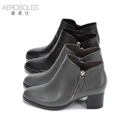 Aerosoles/爱柔仕春秋短靴牛皮高跟软底舒适侧拉链时尚女靴5101