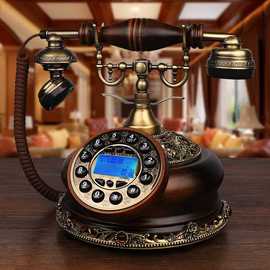 老式实木仿古电话机欧式复古有绳家用办公座机复古创意来电显示
