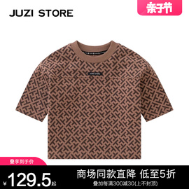 JUZI STORE童装纯棉细腻粗针复古上装中袖T恤中性男童女童1123102