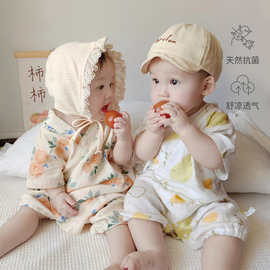婴儿衣服夏季薄款纱布短袖新生儿连体衣满月宝宝内衣睡衣哈衣爬服