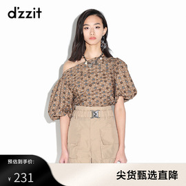 dzzit地素 奥莱春款简约印花一字领休闲上衣女3D3D4476W