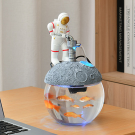 创意月球太空人循环流水喷泉，鱼缸家居装饰客厅，办公桌面小摆件