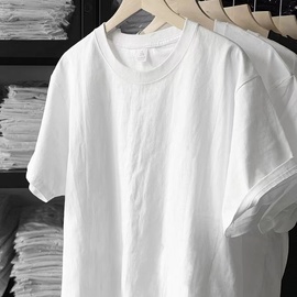 日本210G纯棉夏季纯色短袖打底衫情侣T恤圆领男女款体桖纯黑内搭