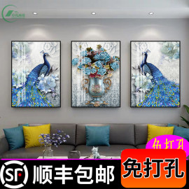 客厅装饰画简欧欧式沙发背景墙壁画餐厅墙面三联画挂画大气孔雀画