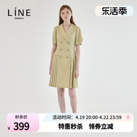 line女装双排扣长裙夏季高腰百褶西装连衣裙nwoplf0700