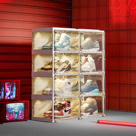 蚂蚁盒子智能声控发光鞋盒免安装透明可折叠鞋墙AJ球鞋收纳柜
