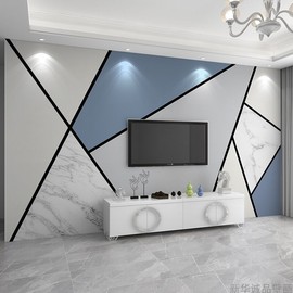 电视背景墙壁纸现代简约墙纸，几何线条壁画客厅，3d立体影视墙布2024