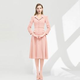 温柔风长袖职业套装，西装裙女2024秋季气质，粉色长款连衣裙外套
