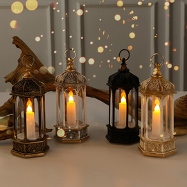 圣诞节装饰品六角蜡烛小风灯摆件道具酒吧场景布置手提火焰灯