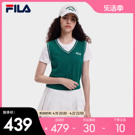 fila斐乐女子针织衫两件套2023秋季网球，简约女编织衫短袖马甲