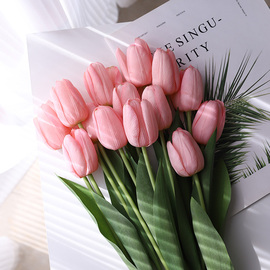 高端粉色郁金香仿真花假花摆设，客厅餐桌花，装饰摆件高档花束仿生花