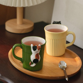 陶瓷小猫手绘马克杯子咖啡水杯早餐牛奶杯情侣杯家用简约可爱萌物