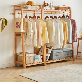 简易实木衣帽架落地卧室挂衣架客厅，榉木质晾衣服架家用房间立式杆