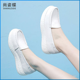 爆米花护士鞋女白色春季舒适浅口头层牛皮软底夏季透气不累脚