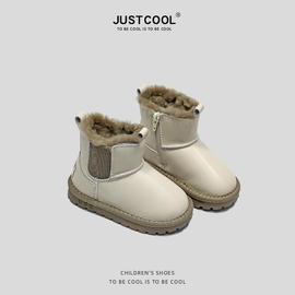 justcool儿童雪地靴，真皮2023年冬季男童鞋子，防水加绒女童冬鞋