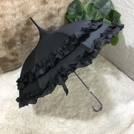 2022lolita宝塔型黑胶防晒公主，伞半自动长柄雨伞，晴雨两用女神