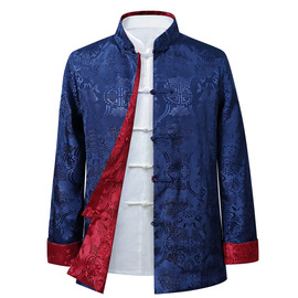 唐装男士丝绸中式复古长袖外套春秋季中国风双面穿夹克民族汉服男