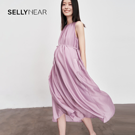 SELLYNEAR孕妇夏装连衣裙时尚丝滑质感宽松法式优雅A摆背心裙