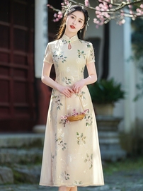 新中式气质名媛旗袍奥黛连衣裙，夏中国风夏季雪纺，大码梨形身材改良