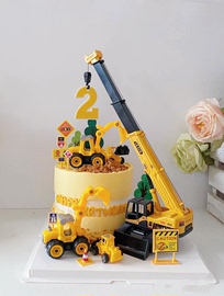 吊车蛋糕装饰品摆件挖机推土机工程车，儿童男孩小孩生日甜品台插件