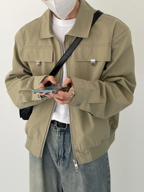 sf秋春新韩版时髦潮气质，复古飞机服夹克男士，宽松版垫肩翻领外套