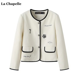 拉夏贝尔/La Chapelle秋季小香风圆领短外套女高级感刺绣上衣